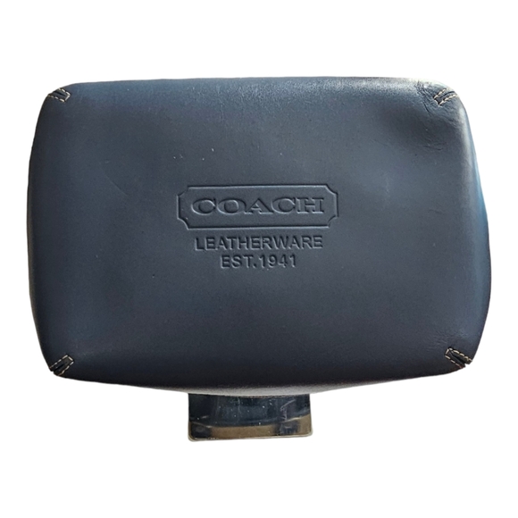 COACH Hampton Small Handbag Blue Leather & Cream Straw - Picture 3 of 9